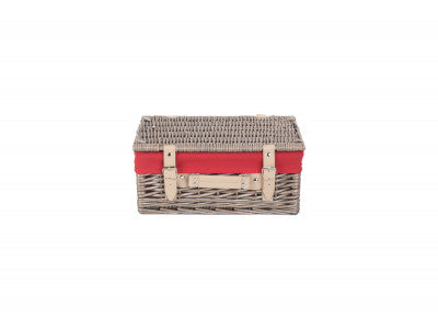 "Basket, 14" ANTIQUE WASH HAMPER with RED LINING"