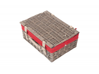"Basket, 14" ANTIQUE WASH HAMPER with RED LINING"