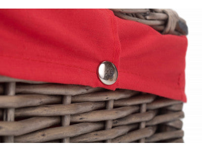 "Basket, 14" ANTIQUE WASH HAMPER with RED LINING"