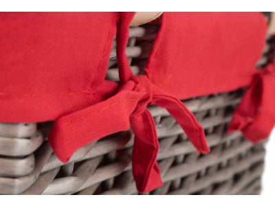 "Basket, 14" ANTIQUE WASH HAMPER with RED LINING"