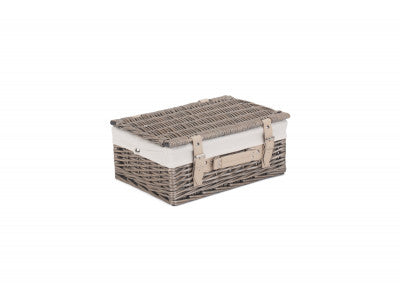 "Basket, 14" ANTIQUE WASH HAMPER with WHITE LINING"