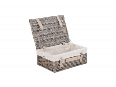 "Basket, 14" ANTIQUE WASH HAMPER with WHITE LINING"