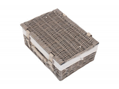 "Basket, 14" ANTIQUE WASH HAMPER with WHITE LINING"
