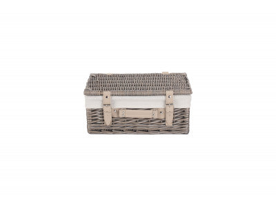 "Basket, 14" ANTIQUE WASH HAMPER with WHITE LINING"