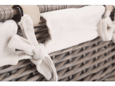 "Basket, 14" ANTIQUE WASH HAMPER with WHITE LINING"