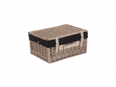 "Basket, 16" ANTIQUE WASH HAMPER with BLACK LINING"