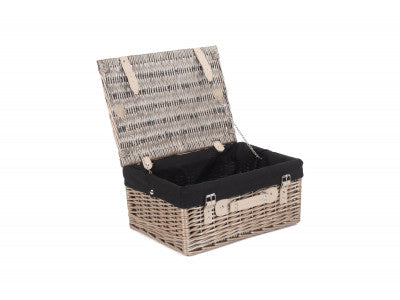 "Basket, 16" ANTIQUE WASH HAMPER with BLACK LINING"