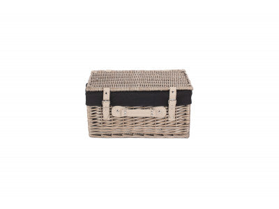 "Basket, 16" ANTIQUE WASH HAMPER with BLACK LINING"