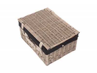 "Basket, 16" ANTIQUE WASH HAMPER with BLACK LINING"