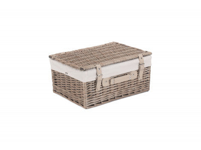 "Basket, 16" ANTIQUE WASH HAMPER with WHITE LINING"