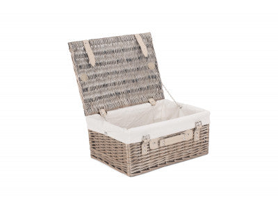 "Basket, 16" ANTIQUE WASH HAMPER with WHITE LINING"