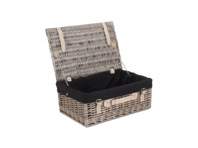 "Basket, 18" ANTIQUE WASH HAMPER with BLACK LINING"