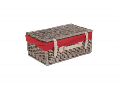 "Basket, 18" ANTIQUE WASH HAMPER with RED LINING"