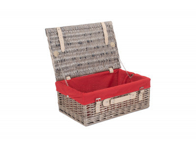 "Basket, 18" ANTIQUE WASH HAMPER with RED LINING"