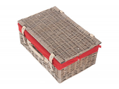"Basket, 18" ANTIQUE WASH HAMPER with RED LINING"