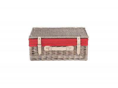 "Basket, 18" ANTIQUE WASH HAMPER with RED LINING"