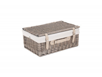 "Basket, 18" ANTIQUE WASH HAMPER with WHITE LINING"