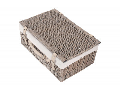 "Basket, 18" ANTIQUE WASH HAMPER with WHITE LINING"