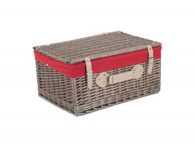 "Basket, 20" ANTIQUE WASH HAMPER with RED LINING"
