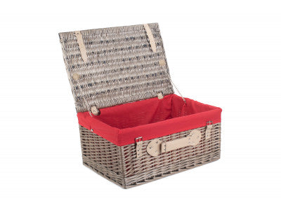 "Basket, 20" ANTIQUE WASH HAMPER with RED LINING"