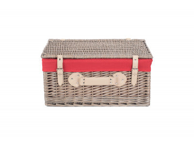"Basket, 20" ANTIQUE WASH HAMPER with RED LINING"