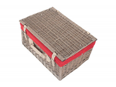 "Basket, 20" ANTIQUE WASH HAMPER with RED LINING"