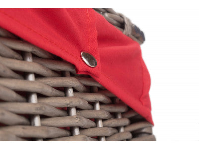 "Basket, 20" ANTIQUE WASH HAMPER with RED LINING"