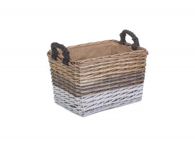 Basket, LARGE RECTANGULAR TRIPLE TONE CHUNKY STORAGE BASKET with LINING