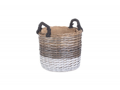 Basket, LARGE ROUND TRIPLE TONE CHUNKY STORAGE BASKET with LINING