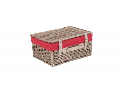 "Basket, 16" ANTIQUE WASH HAMPER with RED LINING"