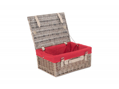 "Basket, 16" ANTIQUE WASH HAMPER with RED LINING"