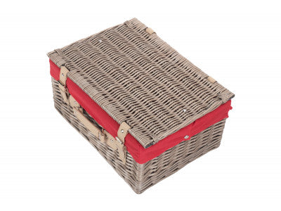 "Basket, 16" ANTIQUE WASH HAMPER with RED LINING"