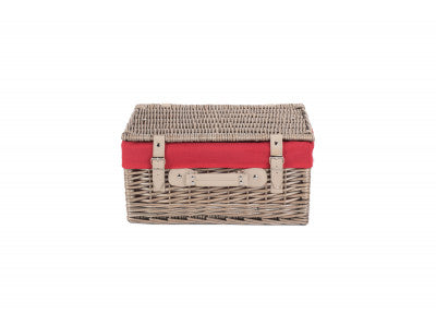 "Basket, 16" ANTIQUE WASH HAMPER with RED LINING"