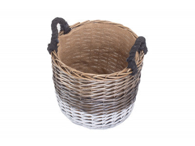 Basket, LARGE ROUND TRIPLE TONE CHUNKY STORAGE BASKET with LINING