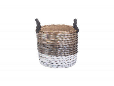Basket, LARGE ROUND TRIPLE TONE CHUNKY STORAGE BASKET with LINING