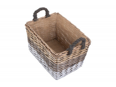 Basket, LARGE RECTANGULAR TRIPLE TONE CHUNKY STORAGE BASKET with LINING