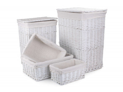 Basket, Set of 5 WHITE WICKER BATHROOM LINEN LAUNDRY 