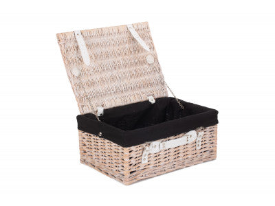 "Basket, 16" WHITE HAMPER with BLACK LINING"
