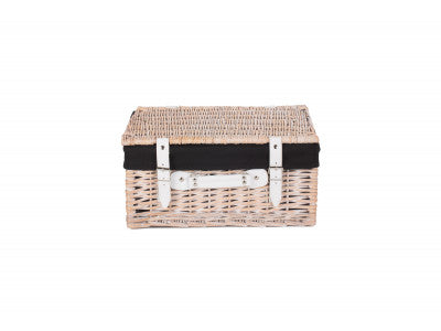 "Basket, 16" WHITE HAMPER with BLACK LINING"
