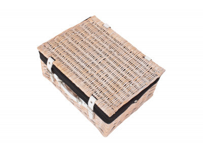 "Basket, 16" WHITE HAMPER with BLACK LINING"