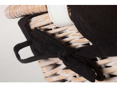 "Basket, 16" WHITE HAMPER with BLACK LINING"