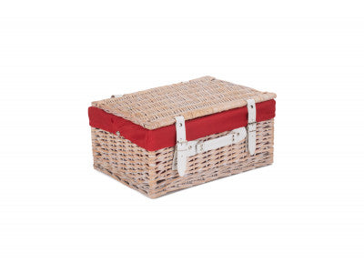 "Basket, 16" WHITE HAMPER with RED LINING"