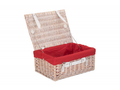 "Basket, 16" WHITE HAMPER with RED LINING"
