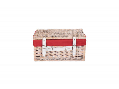 "Basket, 16" WHITE HAMPER with RED LINING"
