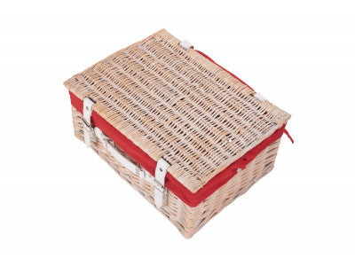 "Basket, 16" WHITE HAMPER with RED LINING"