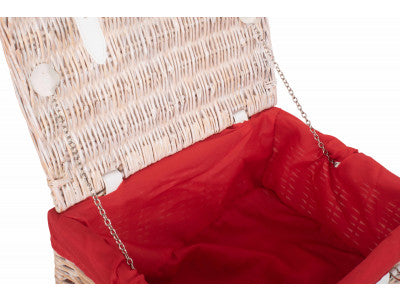 "Basket, 16" WHITE HAMPER with RED LINING"