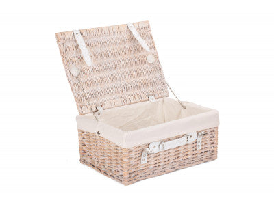 "Basket, 16" WHITE HAMPER with WHITE LINING"