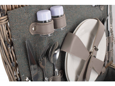 Basket, 2 PERSON GREY TWEED HAMPER