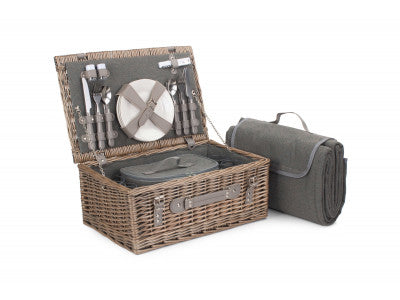 Basket, 4 PERSON GREY TWEED HAMPER