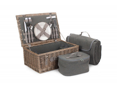 Basket, 4 PERSON GREY TWEED HAMPER